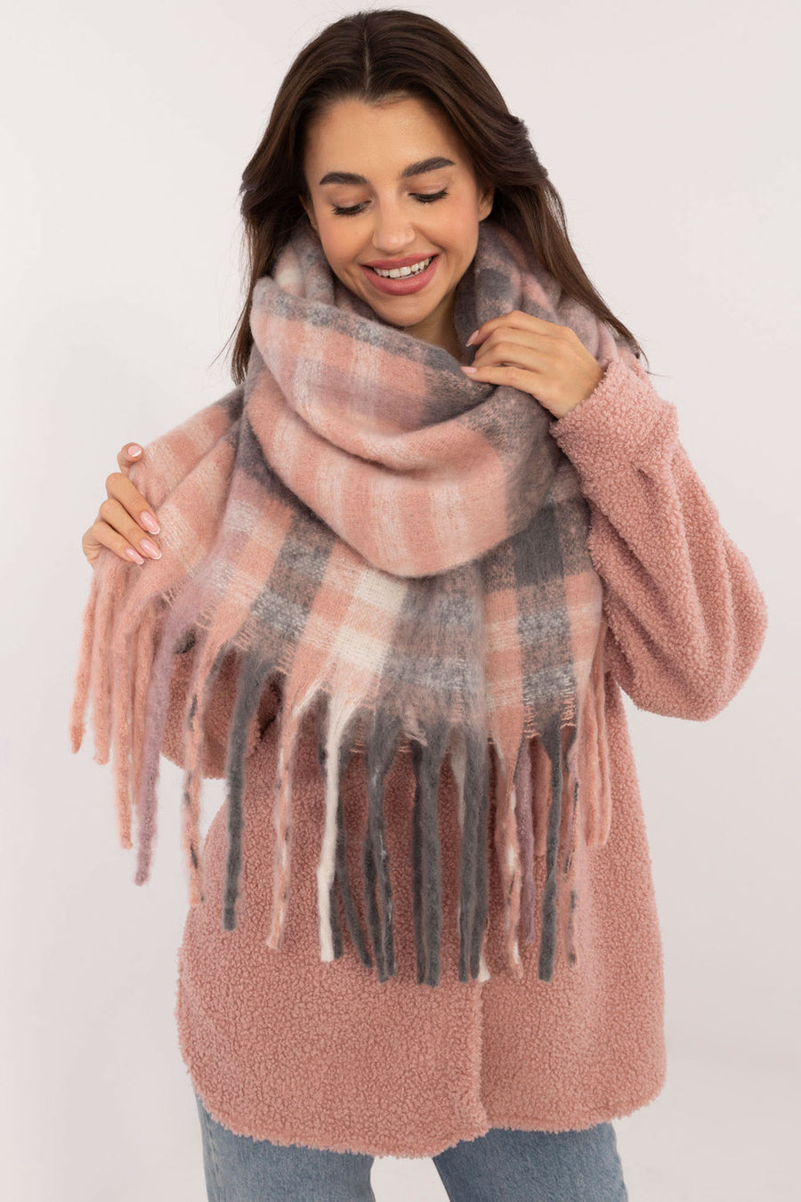 AT Pink Fringed Shawl