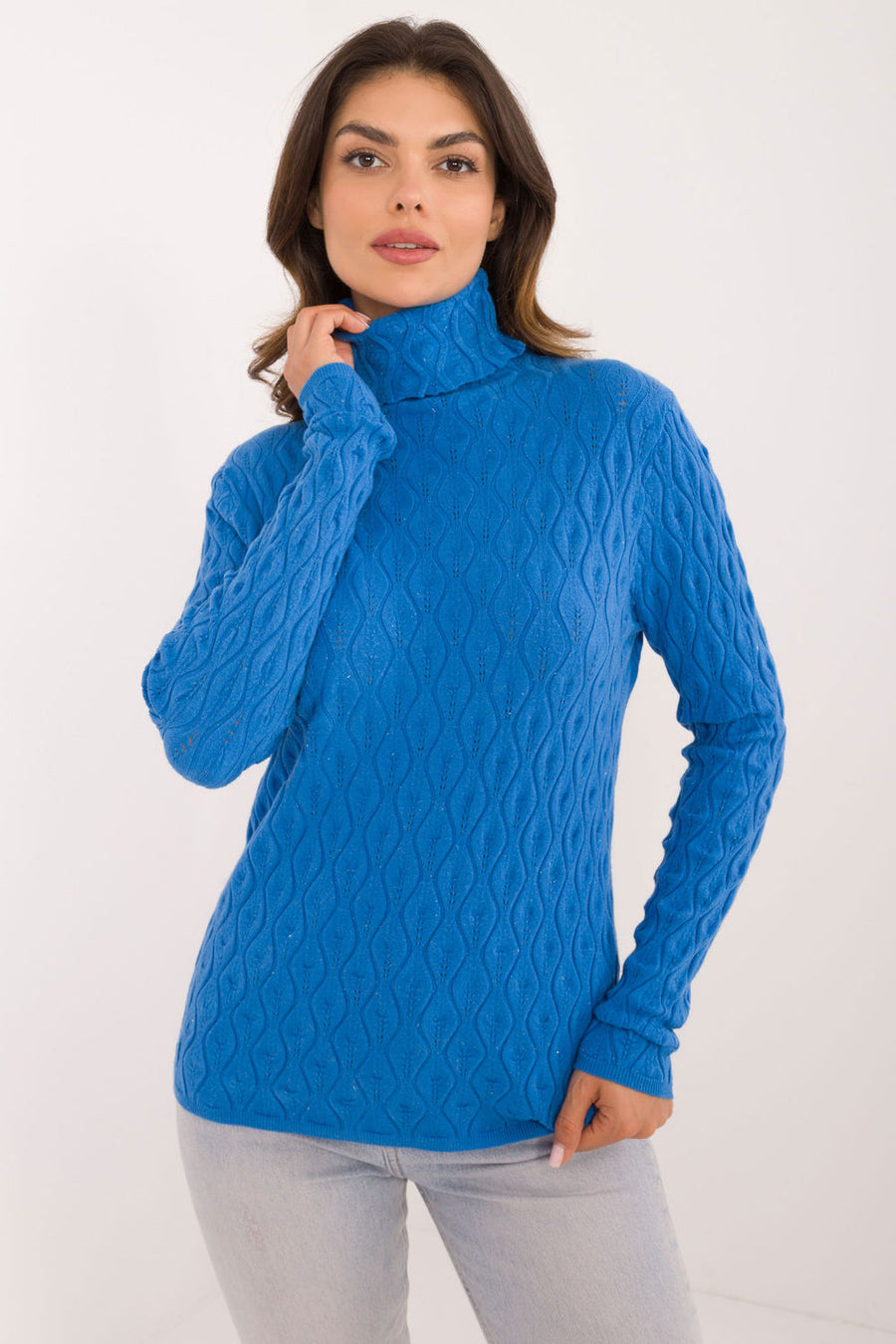 AT Blue Openwork Long Sleeve Roll Neck Jumper