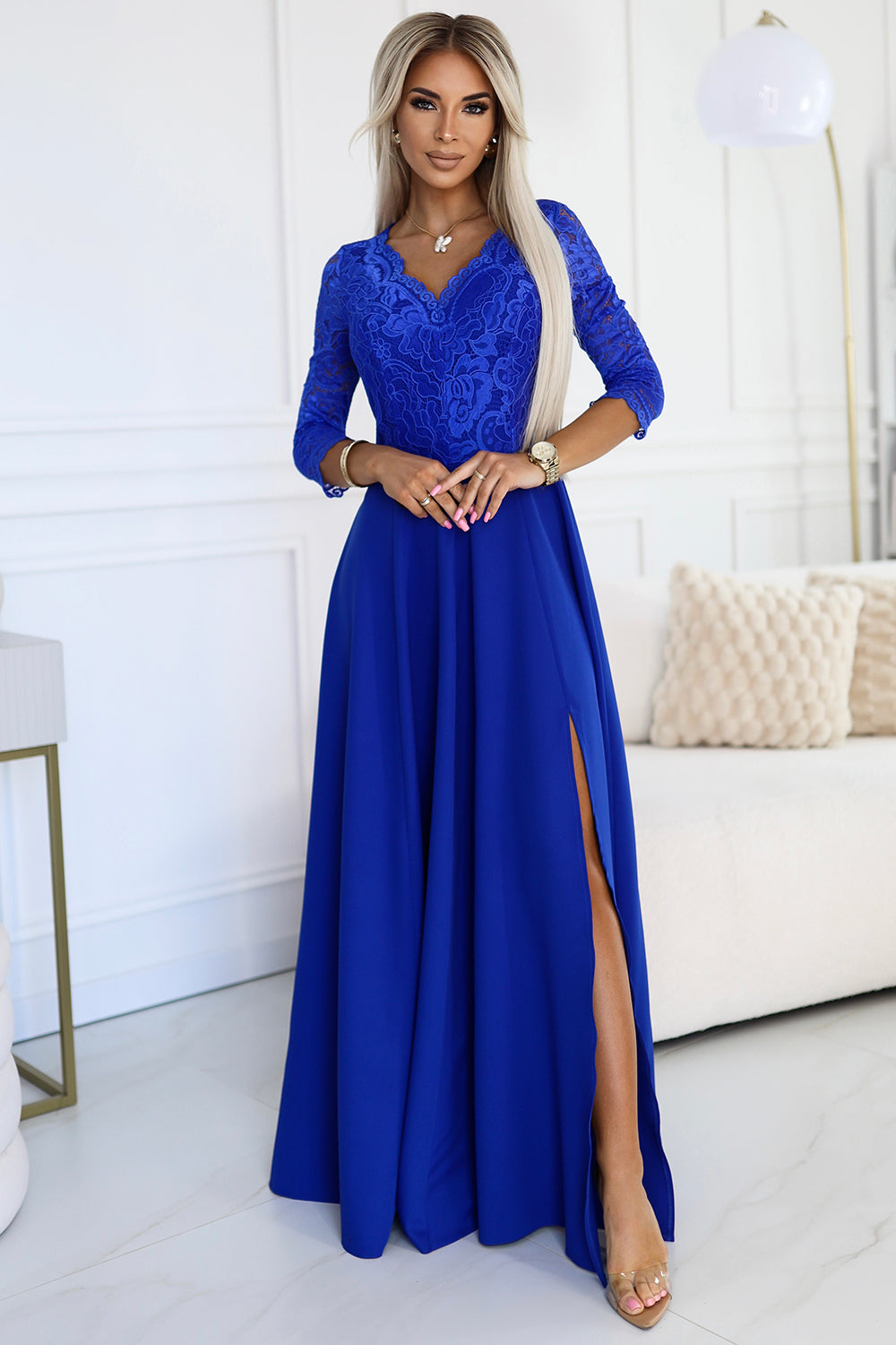 Numoco Amber Cornflower Blue Lace Maxi Dress