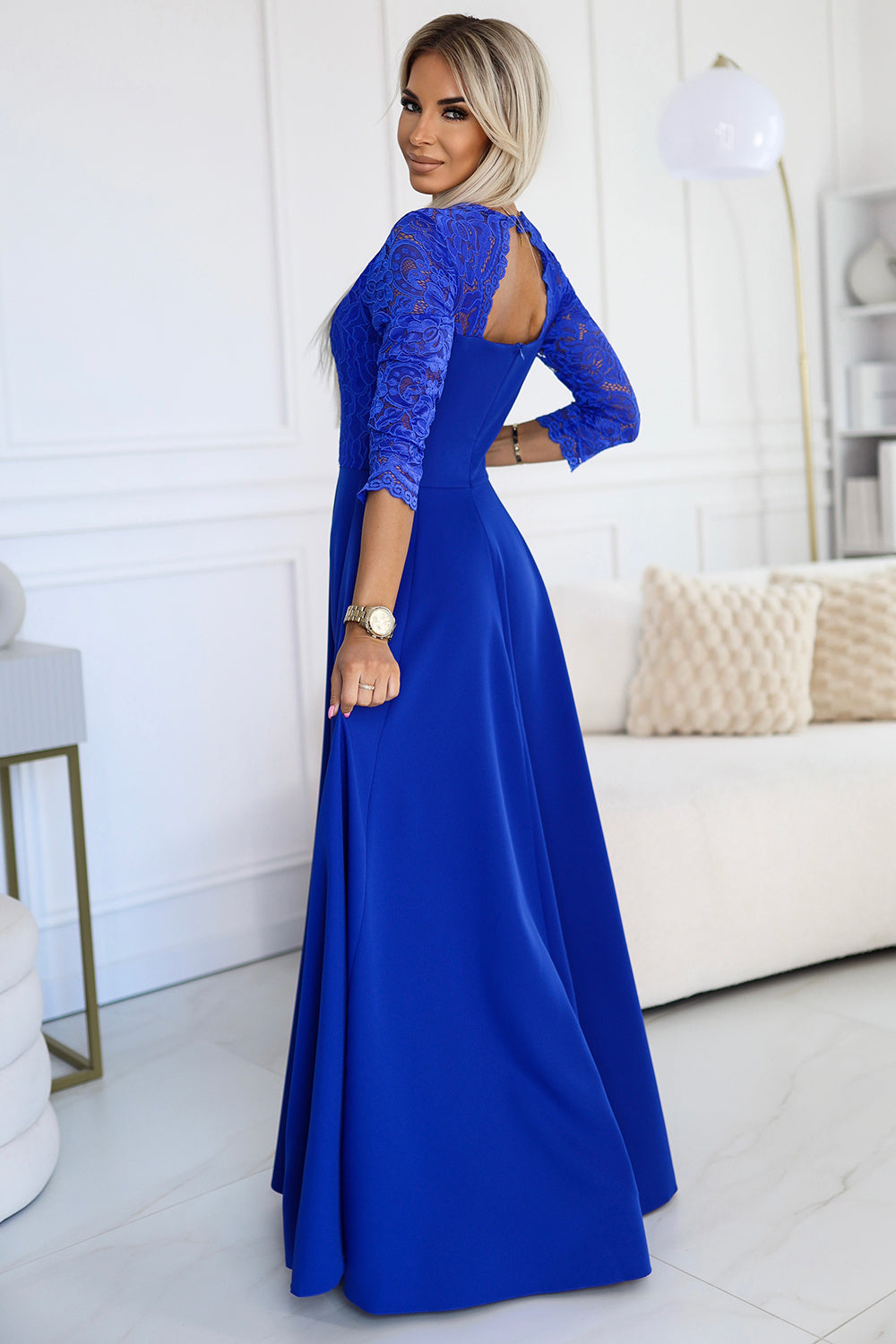 Numoco Amber Cornflower Blue Lace Maxi Dress - view 2