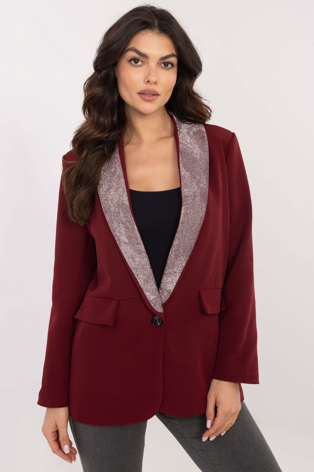 Italy Moda Burgundy Polyester Long Sleeve Jacket