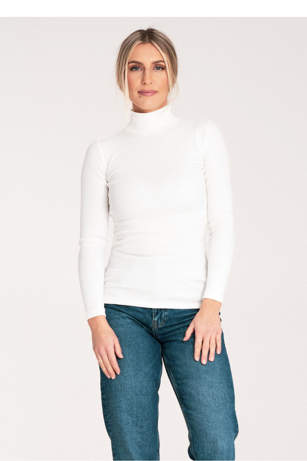 Figl Ecru Long Sleeve Cotton Roll Neck Jumper
