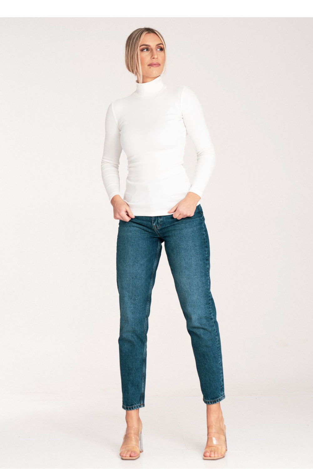 Figl Ecru Long Sleeve Cotton Roll Neck Jumper - view 2