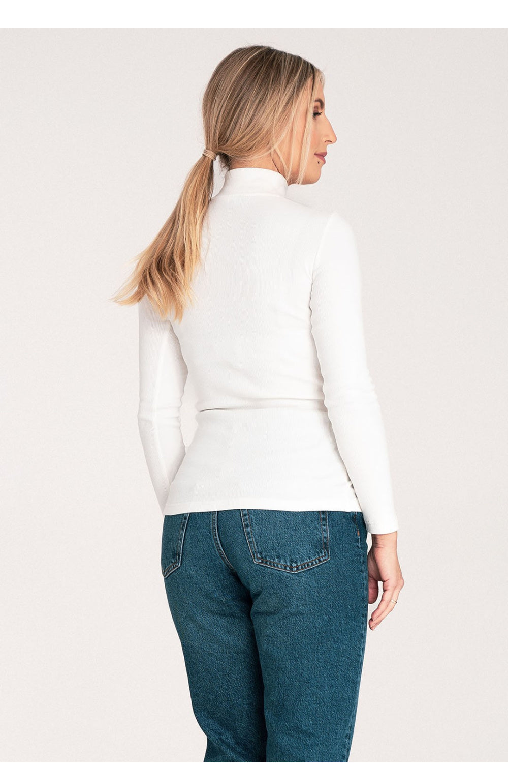 Figl Ecru Long Sleeve Cotton Roll Neck Jumper - view 3