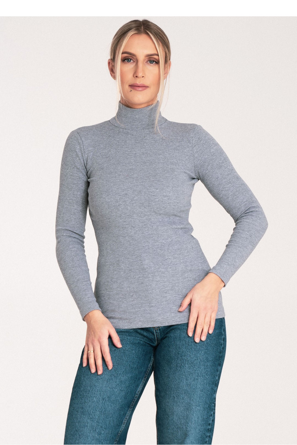 Figl Grey Long Sleeve Cotton Roll Neck Jumper