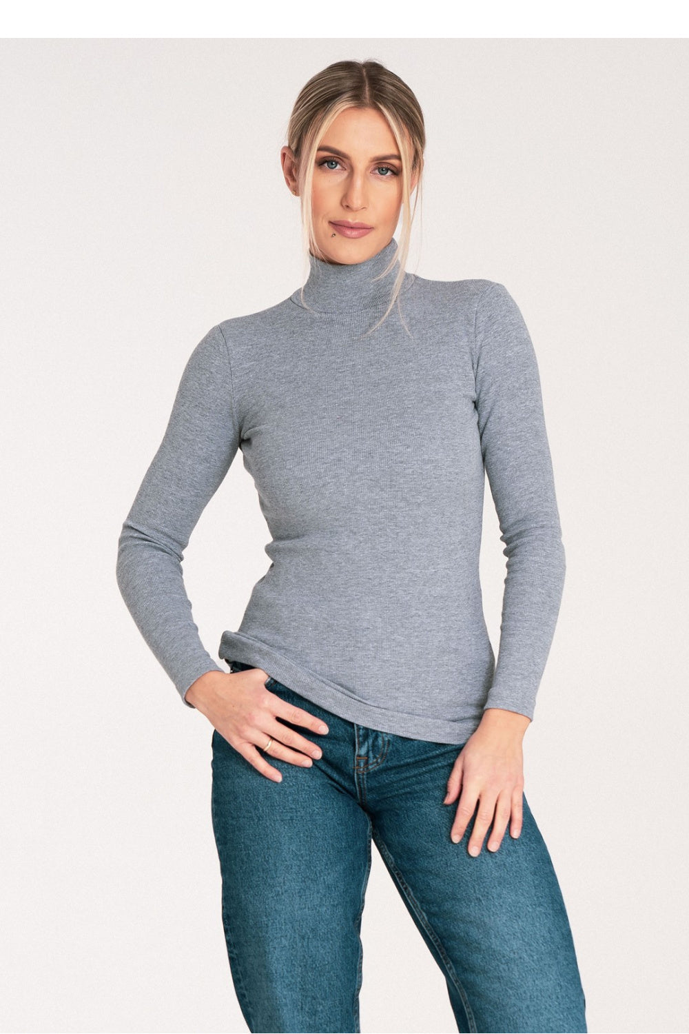 Figl Grey Long Sleeve Cotton Roll Neck Jumper - view 2
