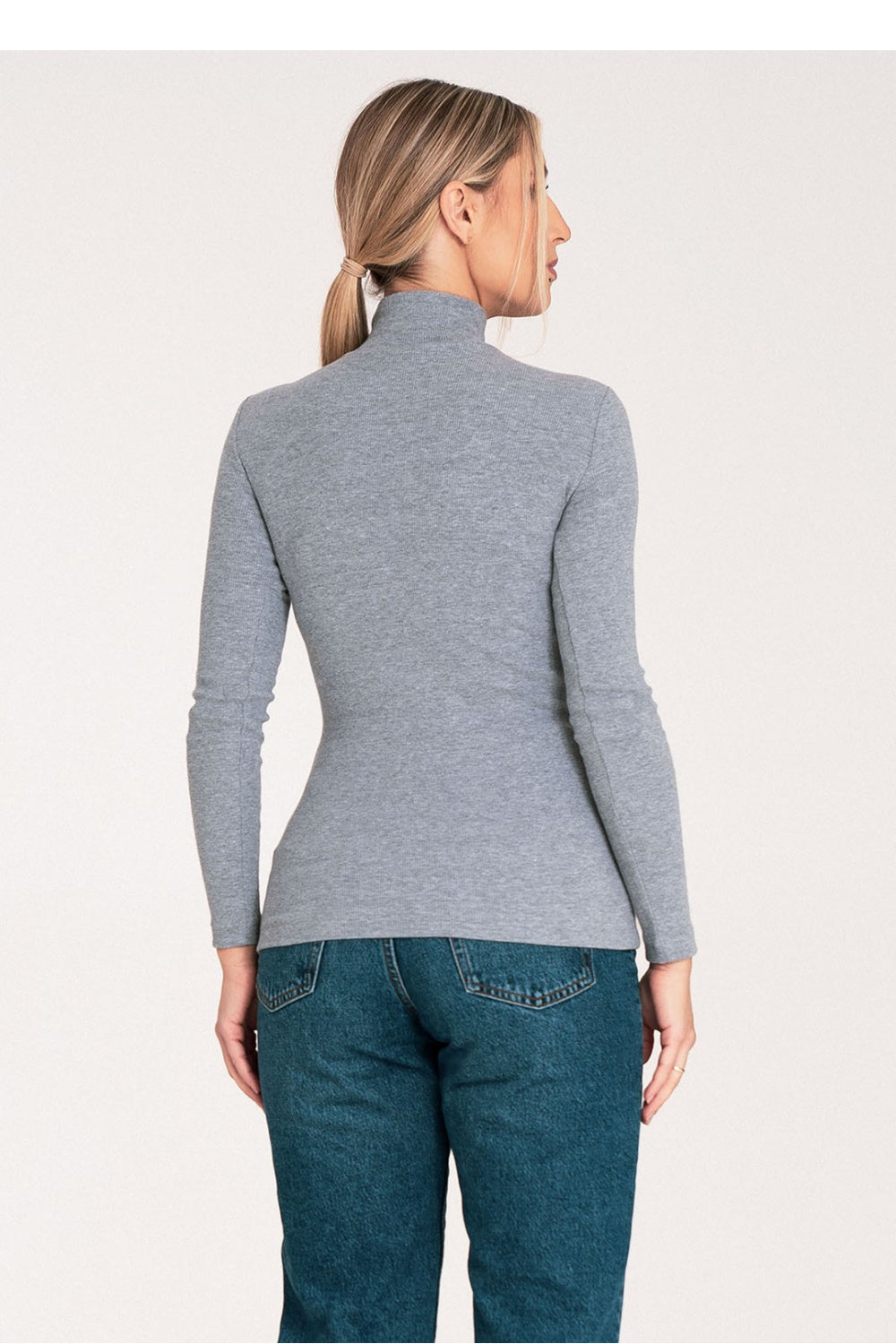 Figl Grey Long Sleeve Cotton Roll Neck Jumper - view 3
