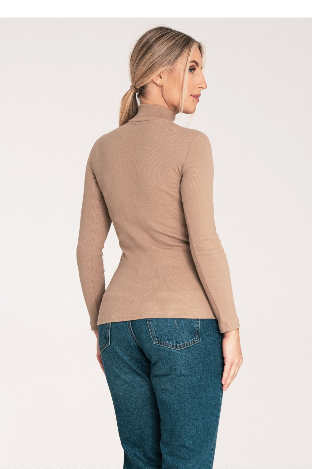 Figl Beige Long Sleeve Cotton Roll Neck Jumper - view 3