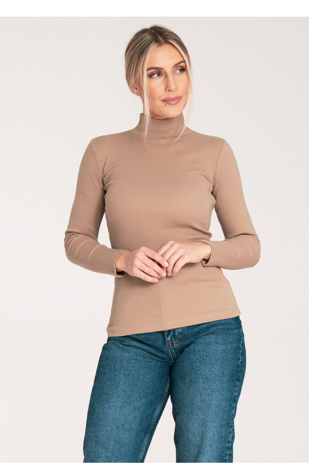 Figl Beige Long Sleeve Cotton Roll Neck Jumper - view 4