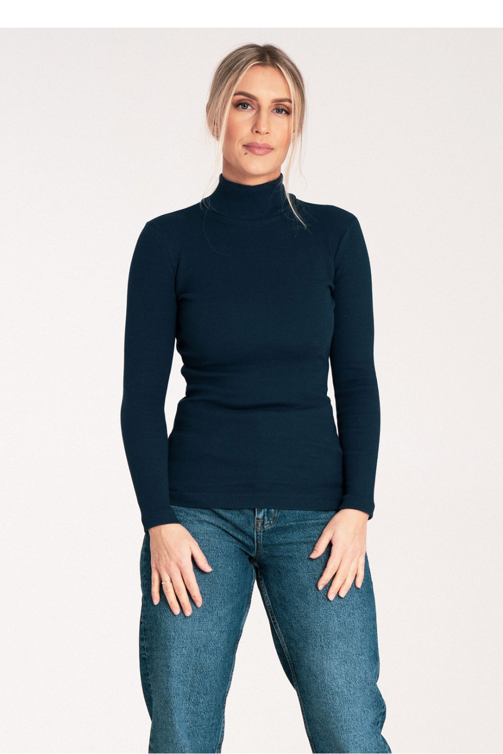 Figl Navy Long Sleeve Cotton Roll Neck Jumper