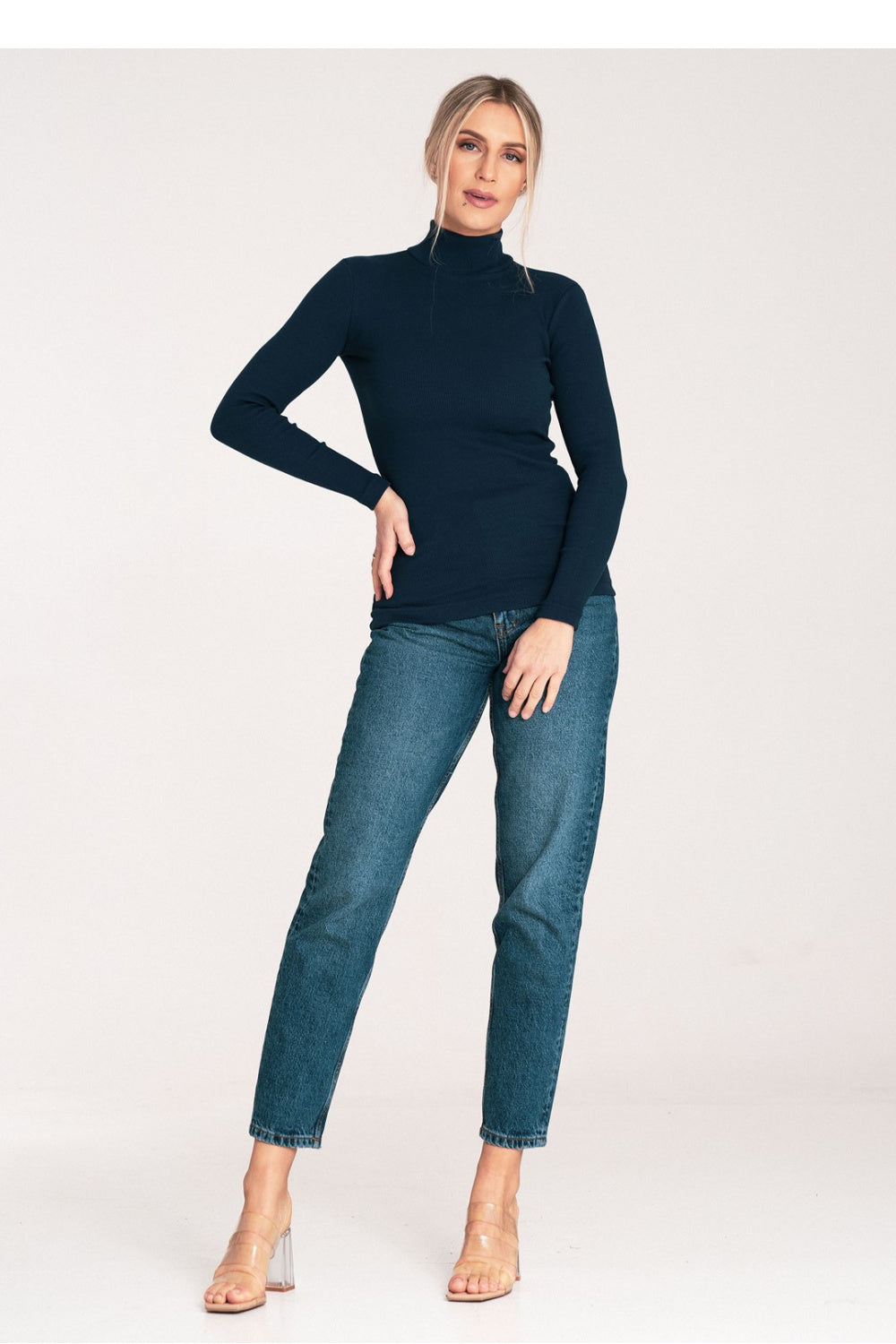 Figl Navy Long Sleeve Cotton Roll Neck Jumper - view 2