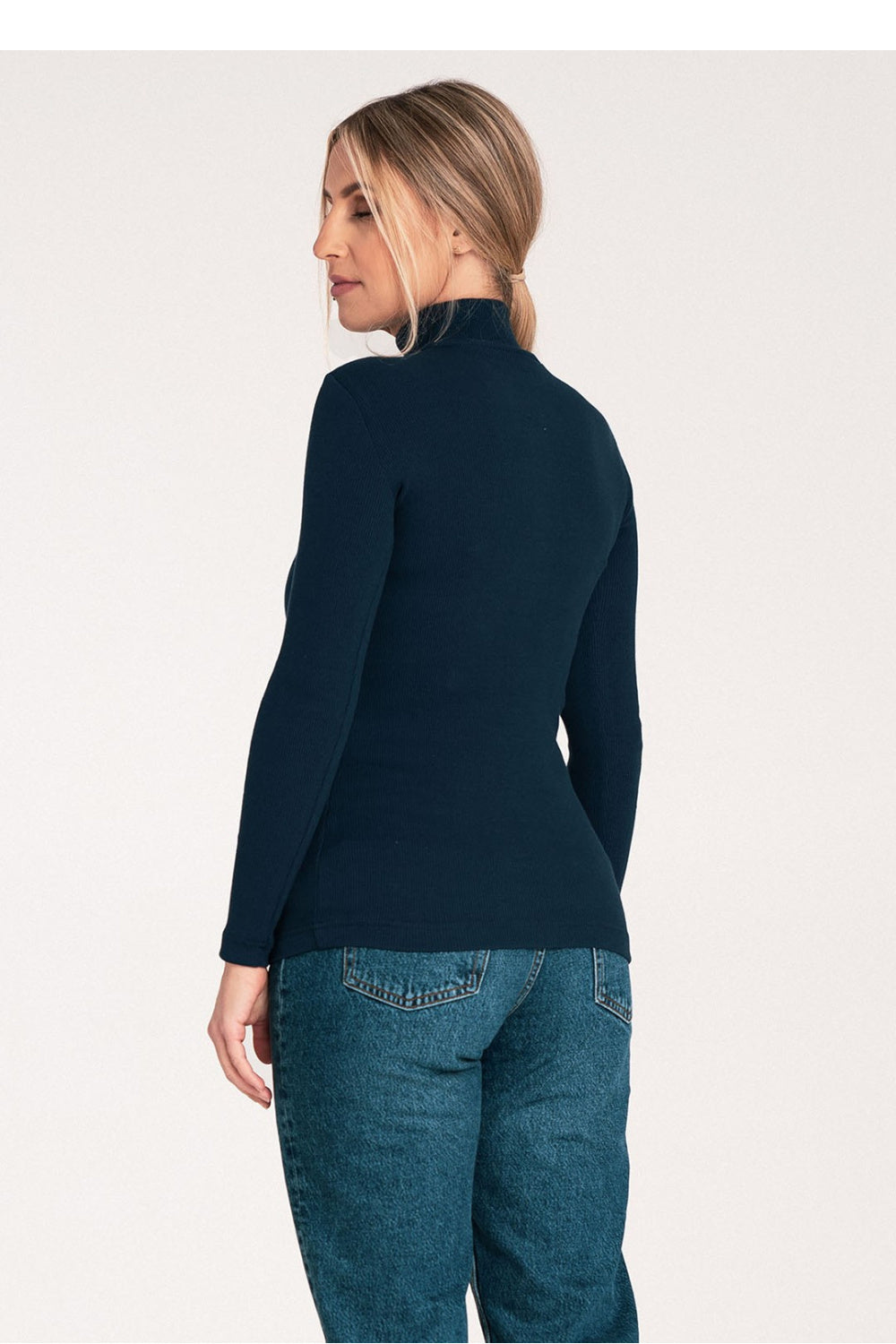 Figl Navy Long Sleeve Cotton Roll Neck Jumper - view 3
