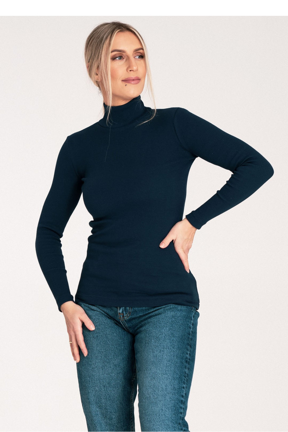 Figl Navy Long Sleeve Cotton Roll Neck Jumper - view 4