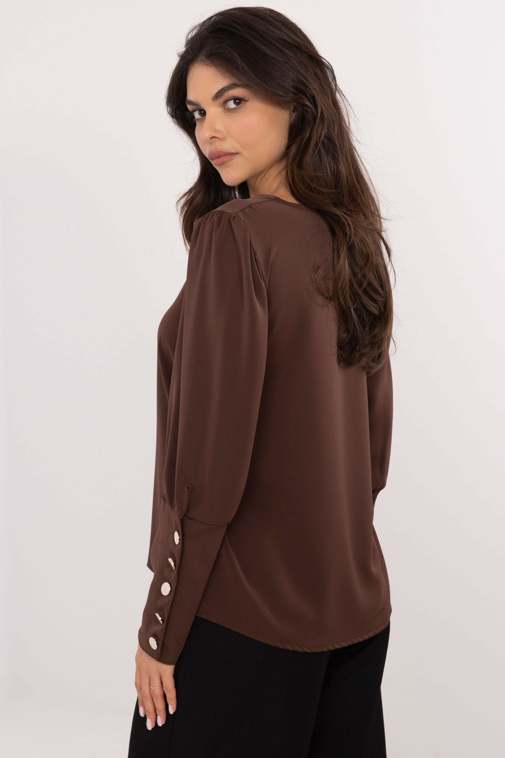 Italy Moda Dark Brown V-Neck Puff Sleeve Blouse - view 3
