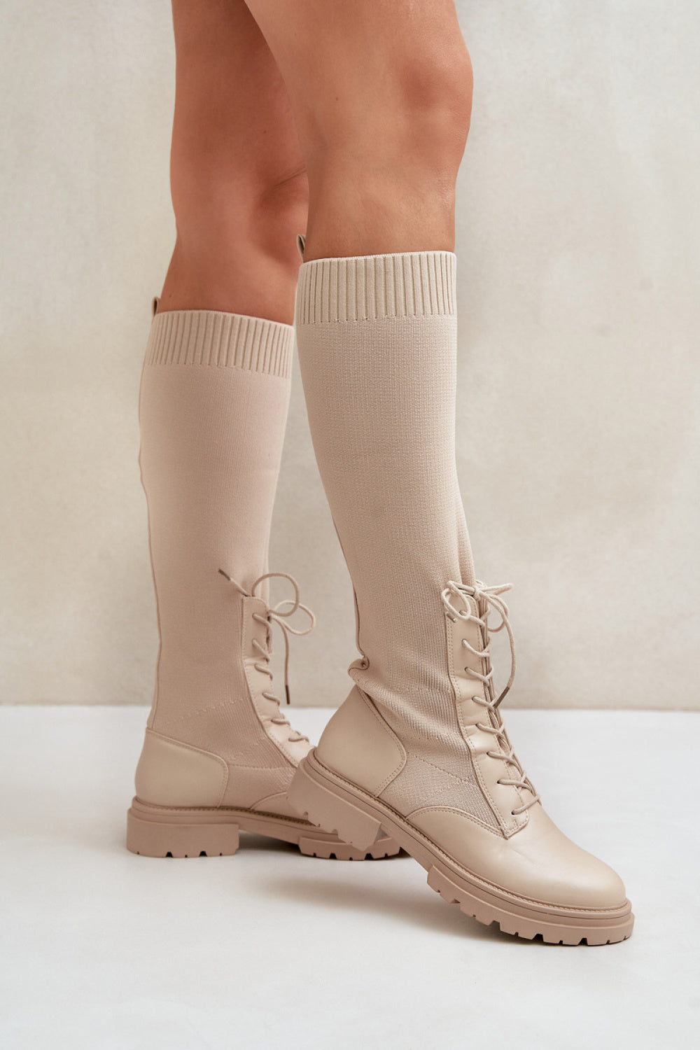 Step In Style Iranel Beige Faux Leather Over The Knee Boots - view 3