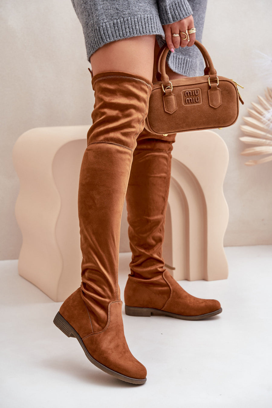 Step In Style Linnithia Camel Faux Suede Over The Knee Boots