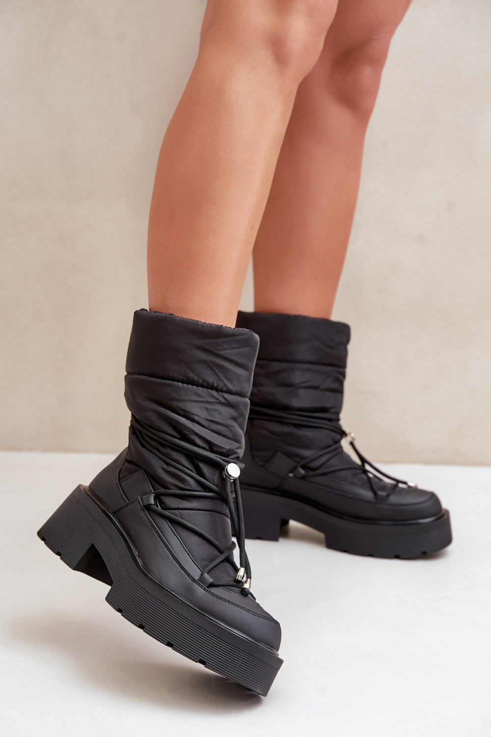 Step In Style Seandriel Black Faux Leather Platform Snow Boots