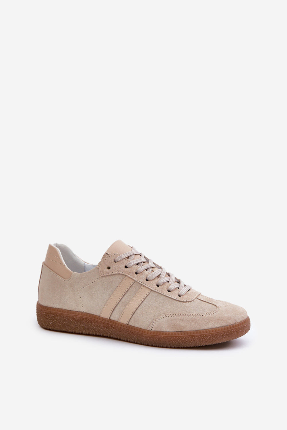 Step In Style Beige Leather Lace Up Trainers - view 2