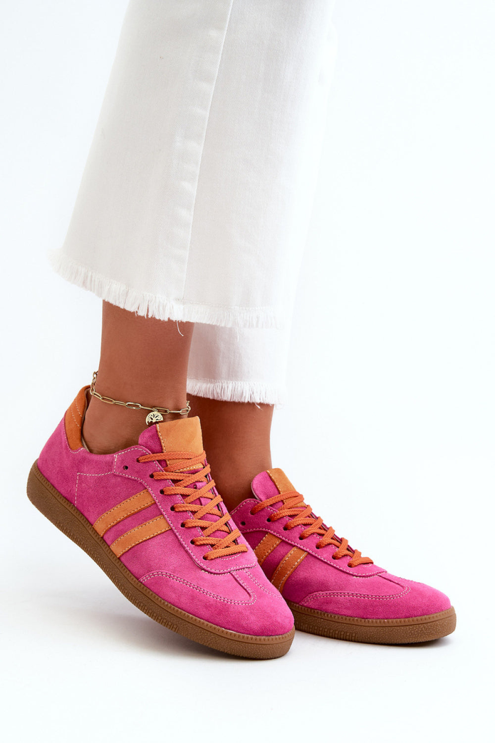 Step In Style Fuchsia Suede Lace Up Trainers