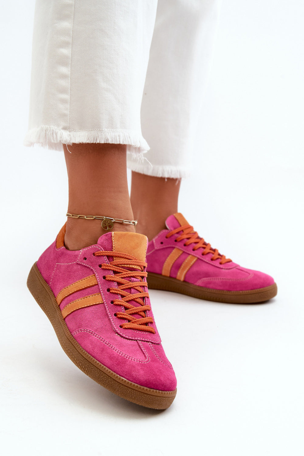Step In Style Fuchsia Suede Lace Up Trainers - view 3
