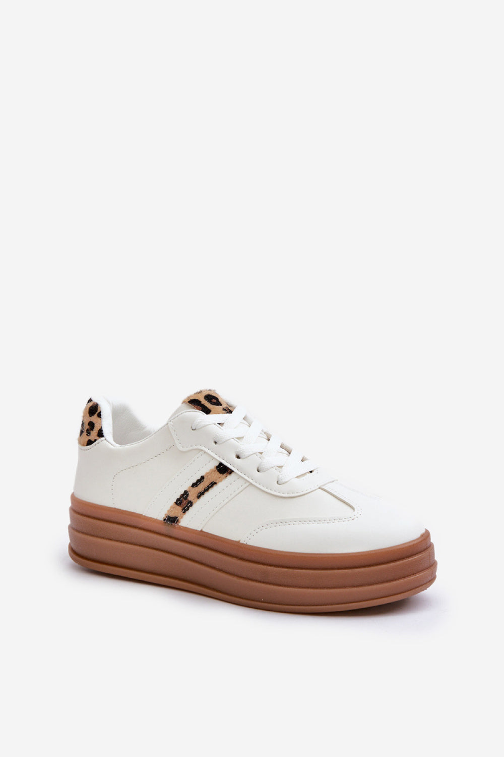 Step In Style Leopard Print Faux Leather Platform Trainers with Round Toe - view 2