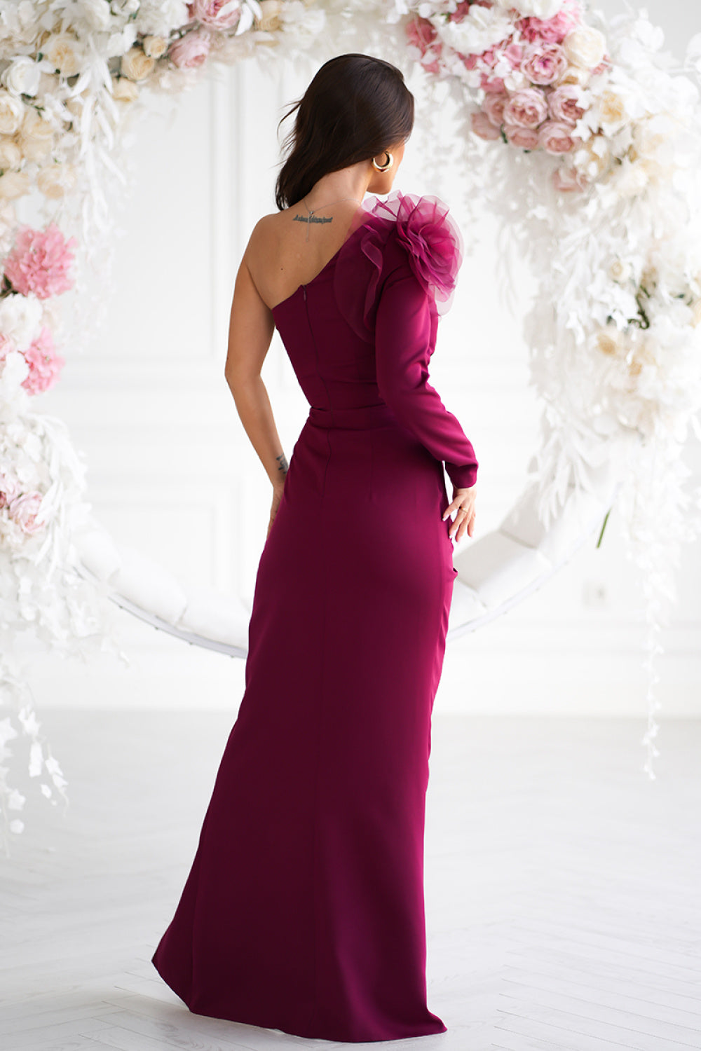 Bicotone Burgundy Floral Bodycon Maxi Dress - view 3
