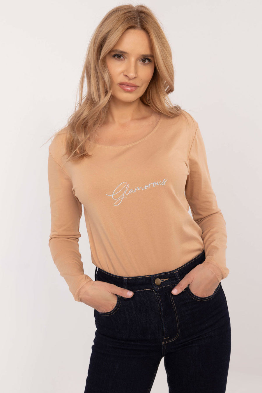 Factory Price Camel Long Sleeve Cotton Blouse