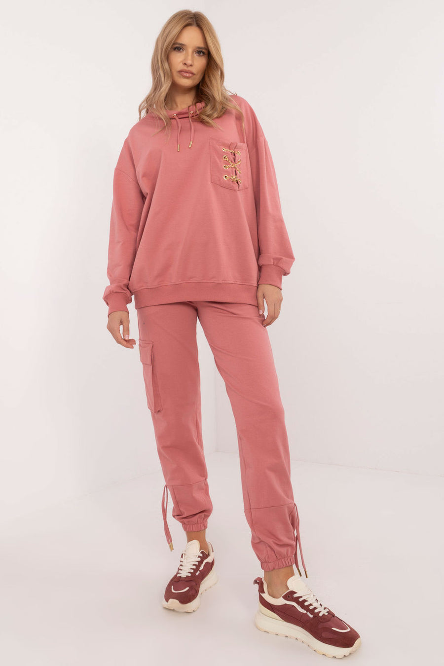 Factory Price Dark Pink High Waisted Cotton Co-Ord Set