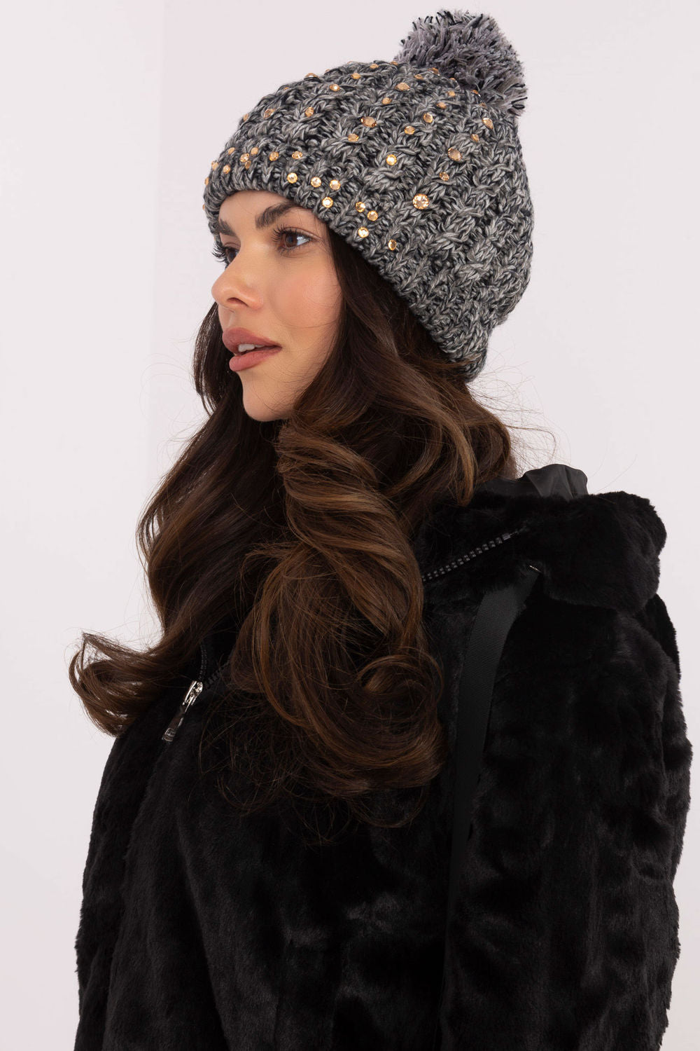 AT Grey Acrylic Beanie Hat - view 2