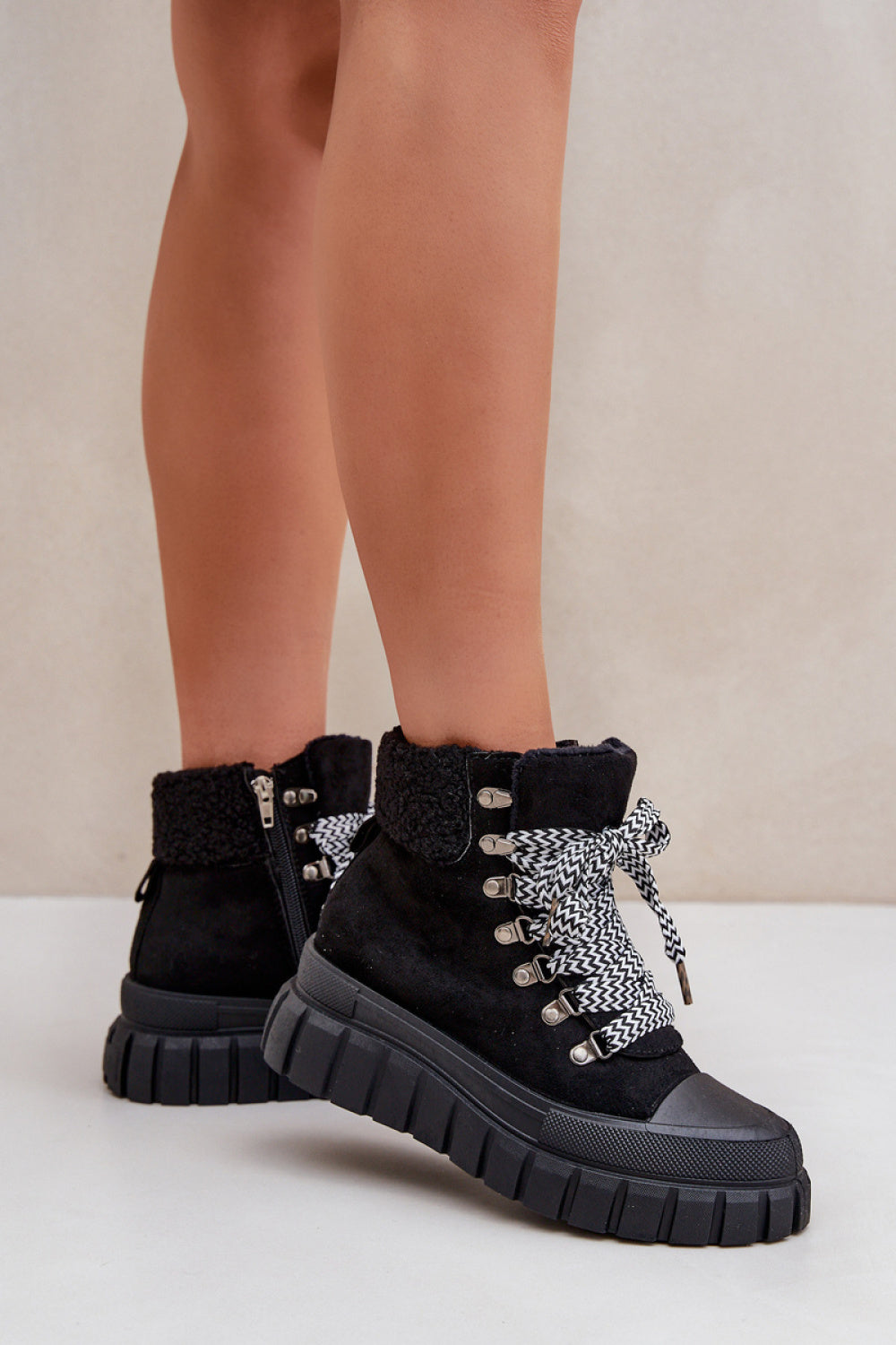 Step In Style Alcyhen Black Faux Suede Platform Hiking Style Boots - view 3