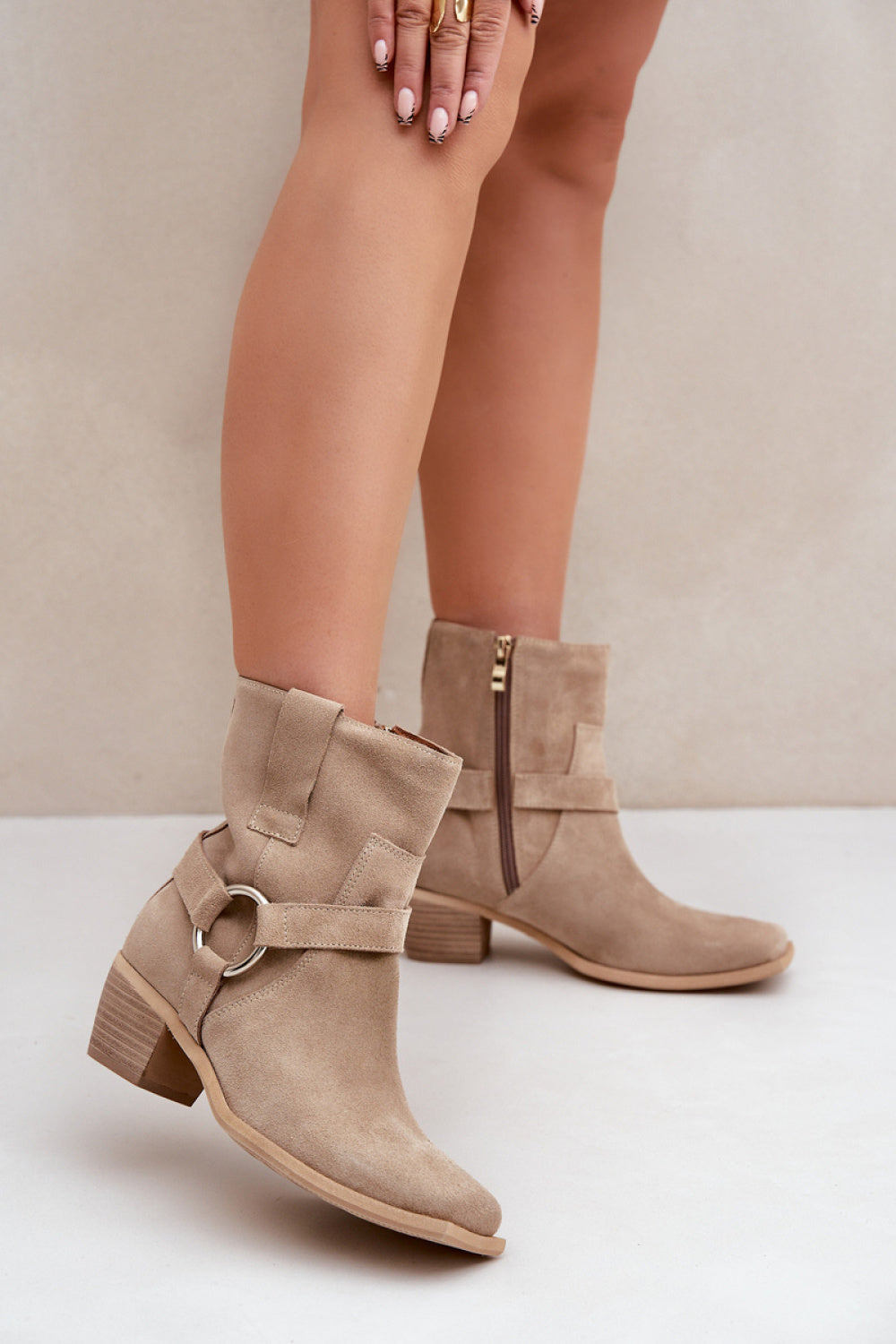 Step In Style Zazoo Light Beige Suede Stiletto Heeled Ankle Boots