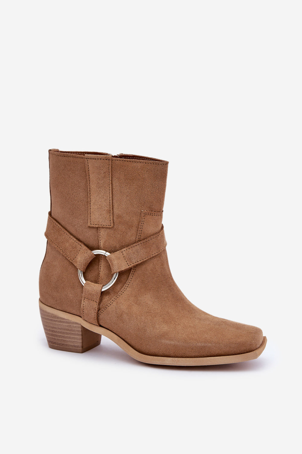 Step In Style Zazoo Beige Suede Stiletto Striped Heeled Ankle Boots - view 2