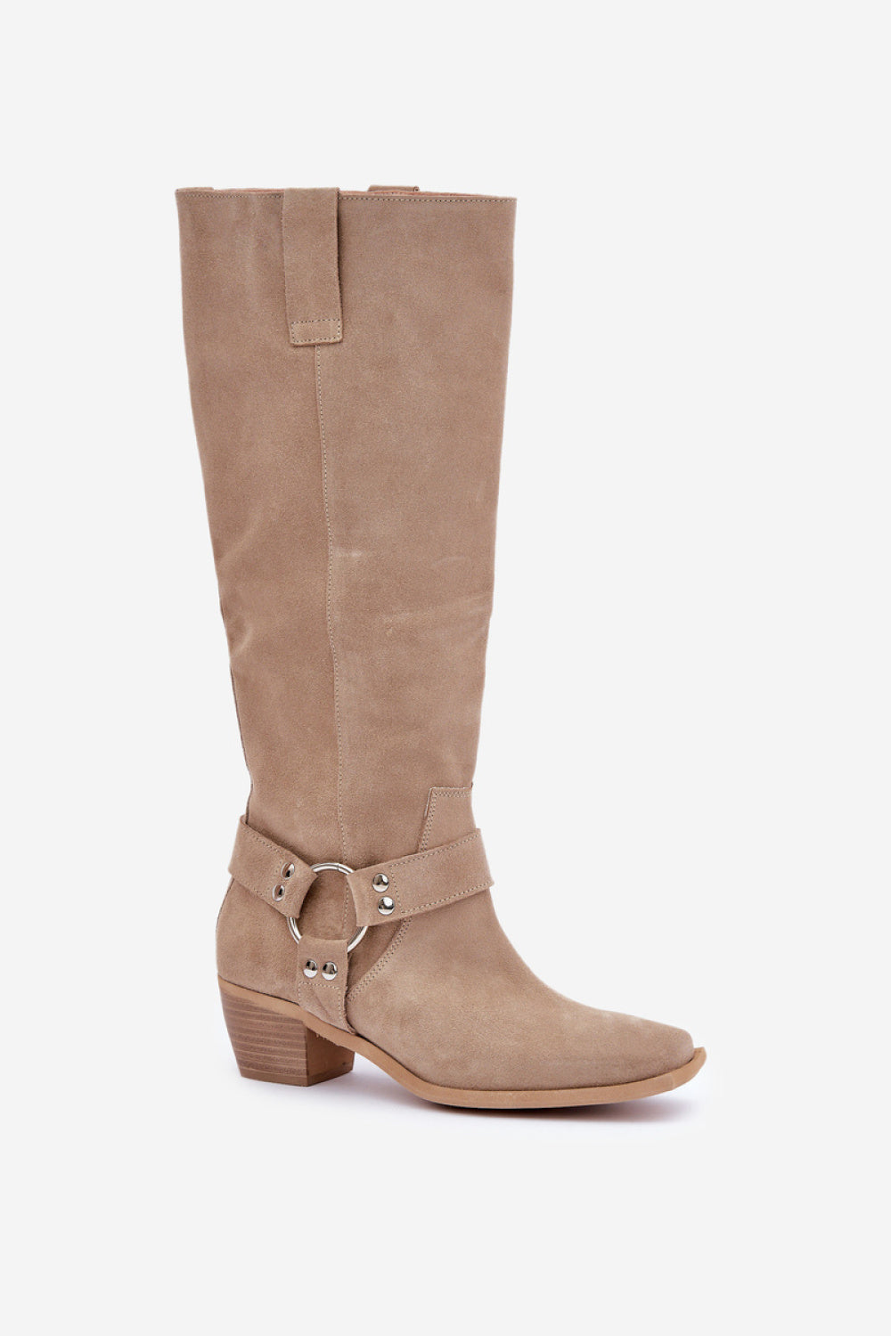 Step In Style Zazoo Light Beige Suede Striped Heeled Ankle Boots - view 2