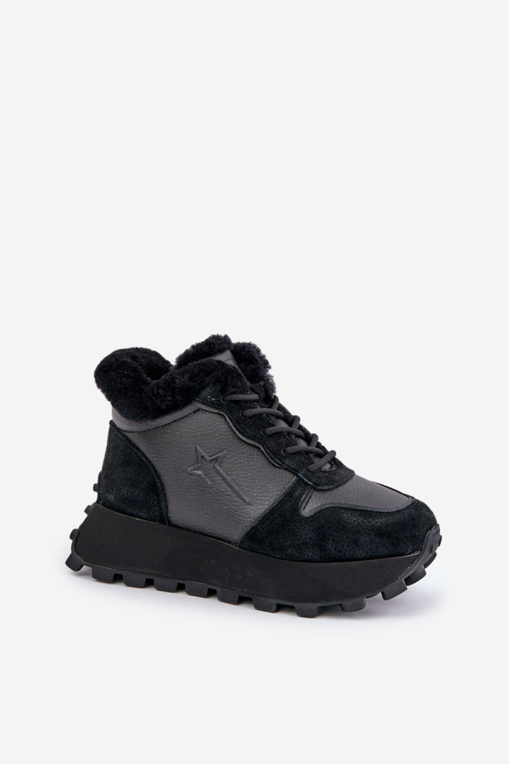 Step In Style Black Leather Platform Trainers with Zip - view 2