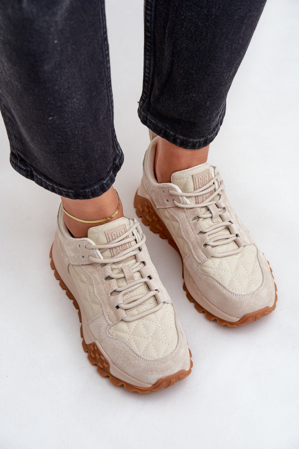 Step In Style Beige Leather Platform Trainers - view 3