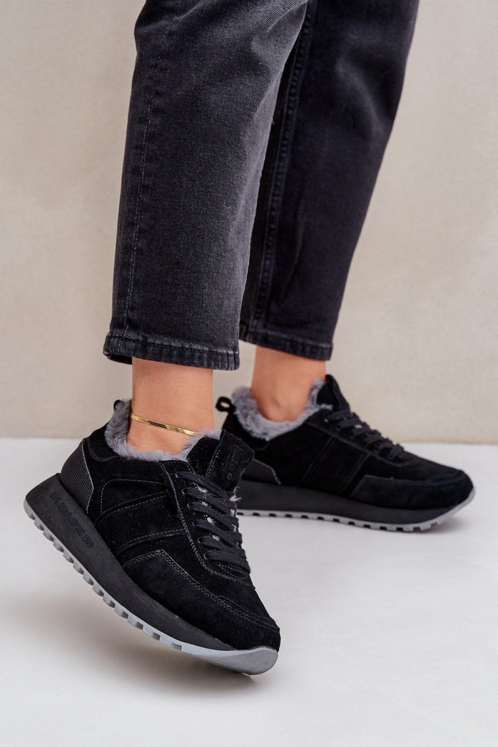 Step In Style Black Suede Lace Up Trainers