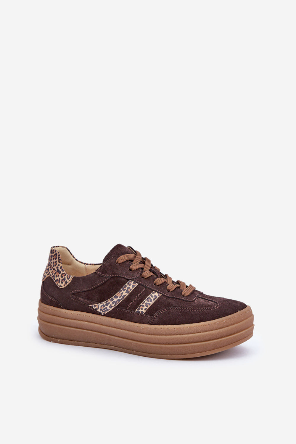 Step In Style Chocolate Suede Platform Trainers with Round Toe - view 2