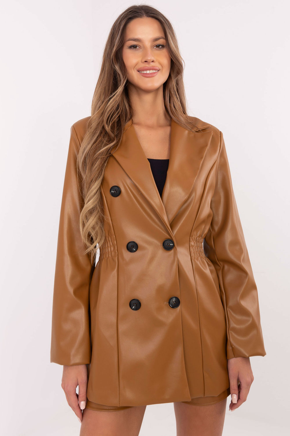 Italy Moda Camel Faux Leather Jacket