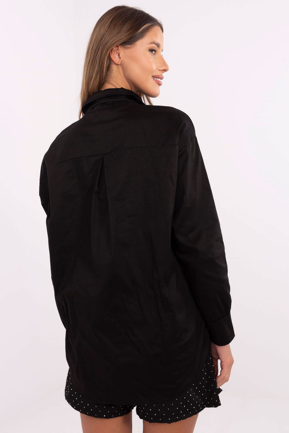 Italy Moda Black Button Front Cotton Long Sleeve Top - view 3