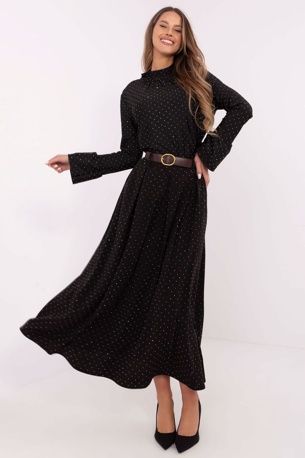 Italy Moda Black Polyester Maxi Skirt