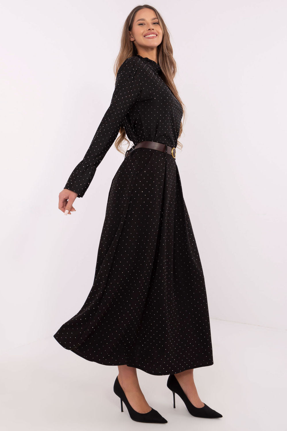 Italy Moda Black Polyester Maxi Skirt - view 2