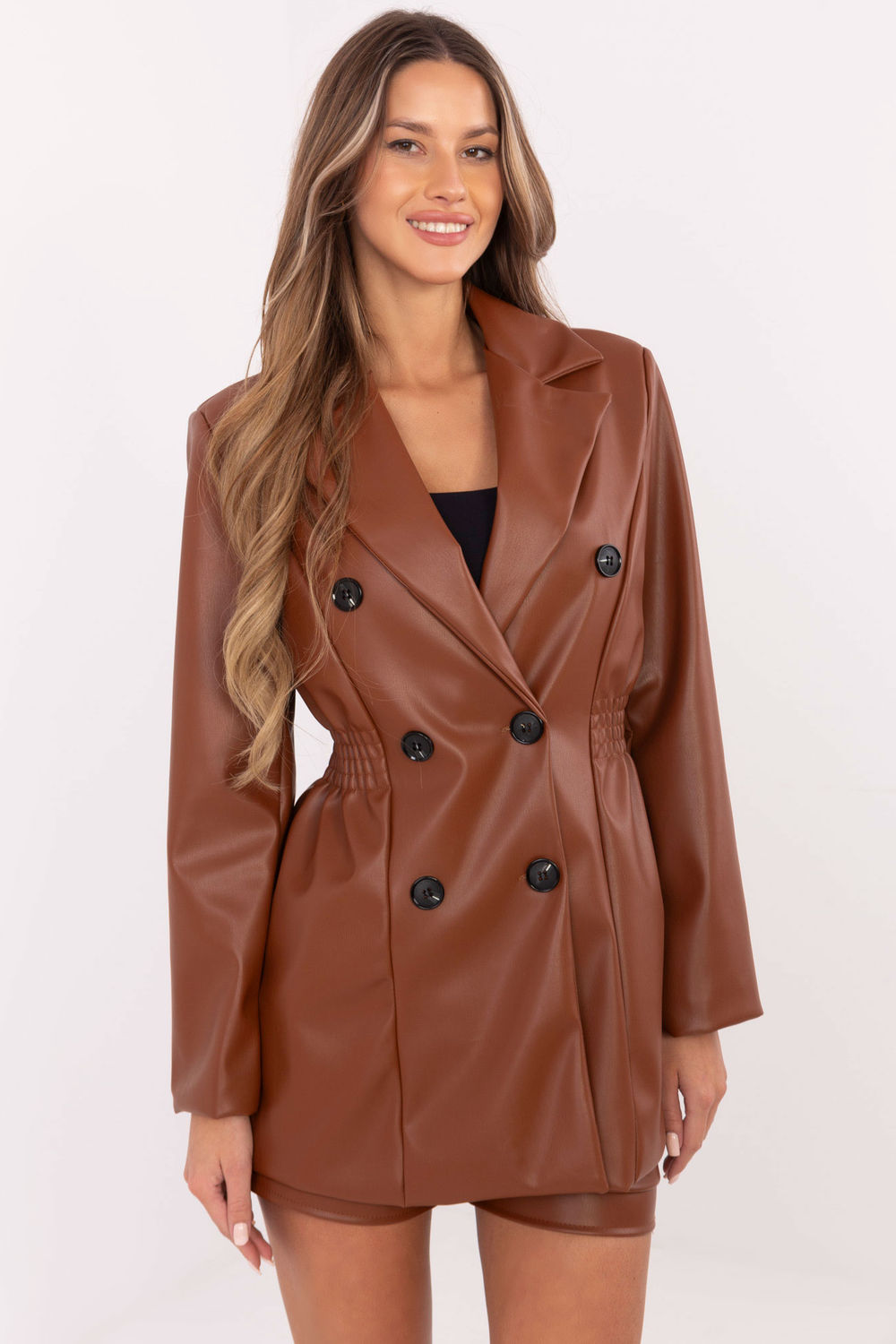 Italy Moda Brown Faux Leather Jacket