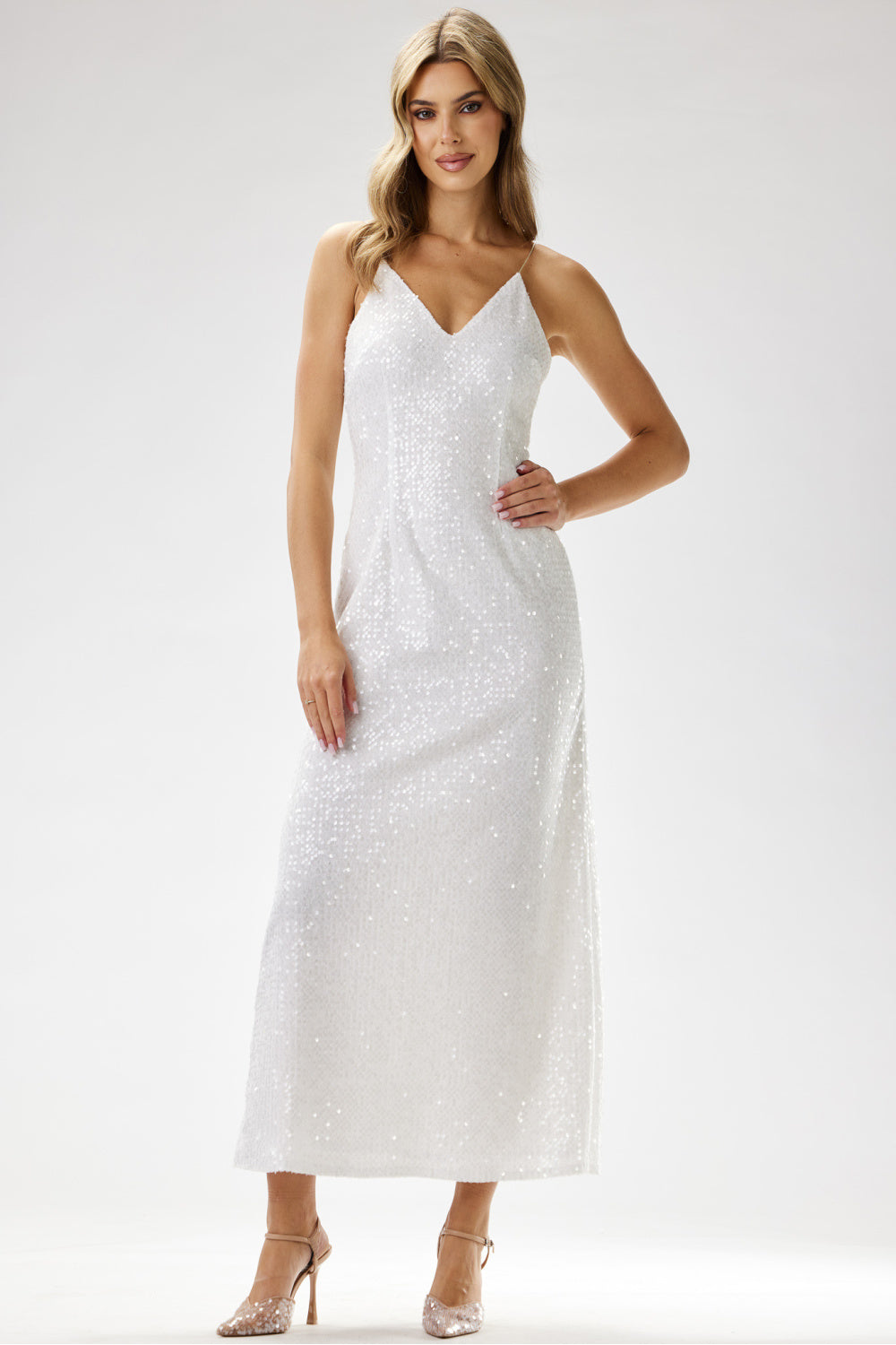 Awama White Sequin Bodycon Maxi Dress