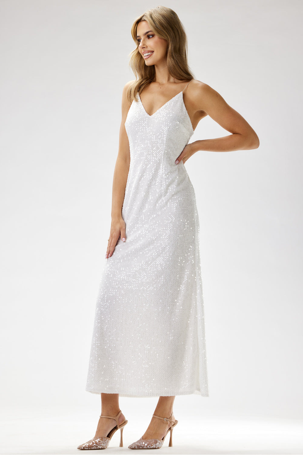 Awama White Sequin Bodycon Maxi Dress - view 4