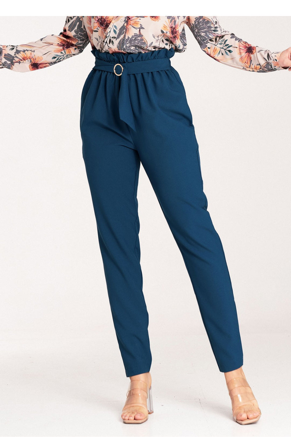 Figl Navy Polyester Pleated Trousers