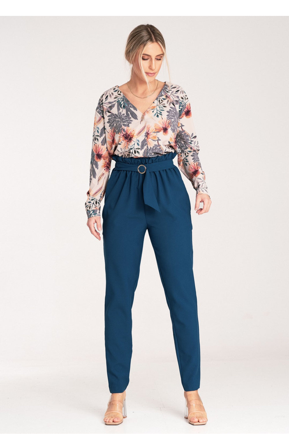 Figl Navy Polyester Pleated Trousers - view 2