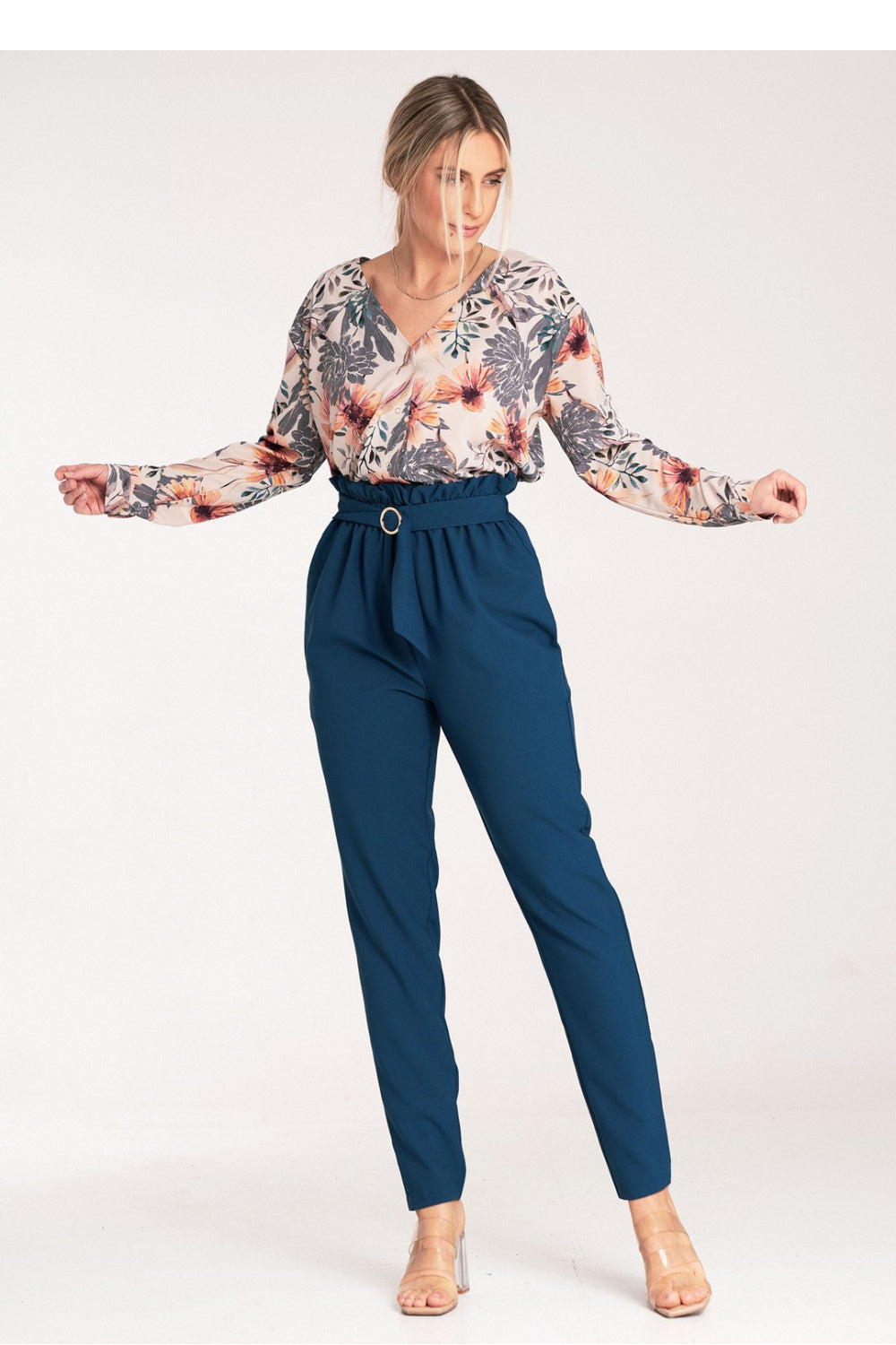 Figl Navy Polyester Pleated Trousers - view 4