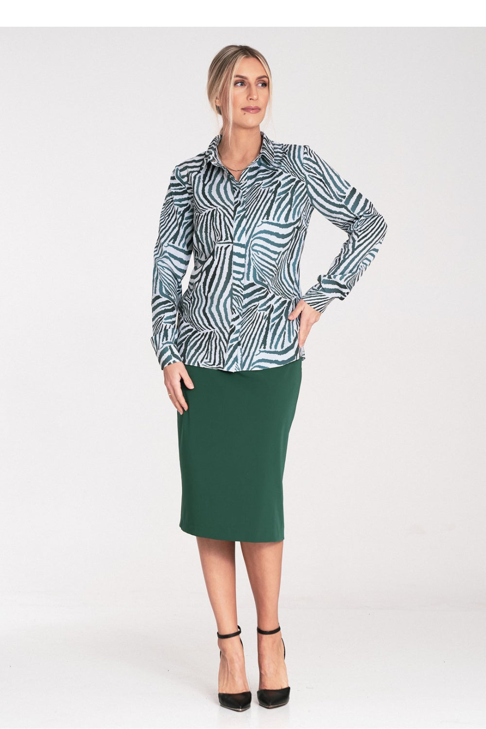 Figl Patterned Collared Long Sleeve Top - view 2