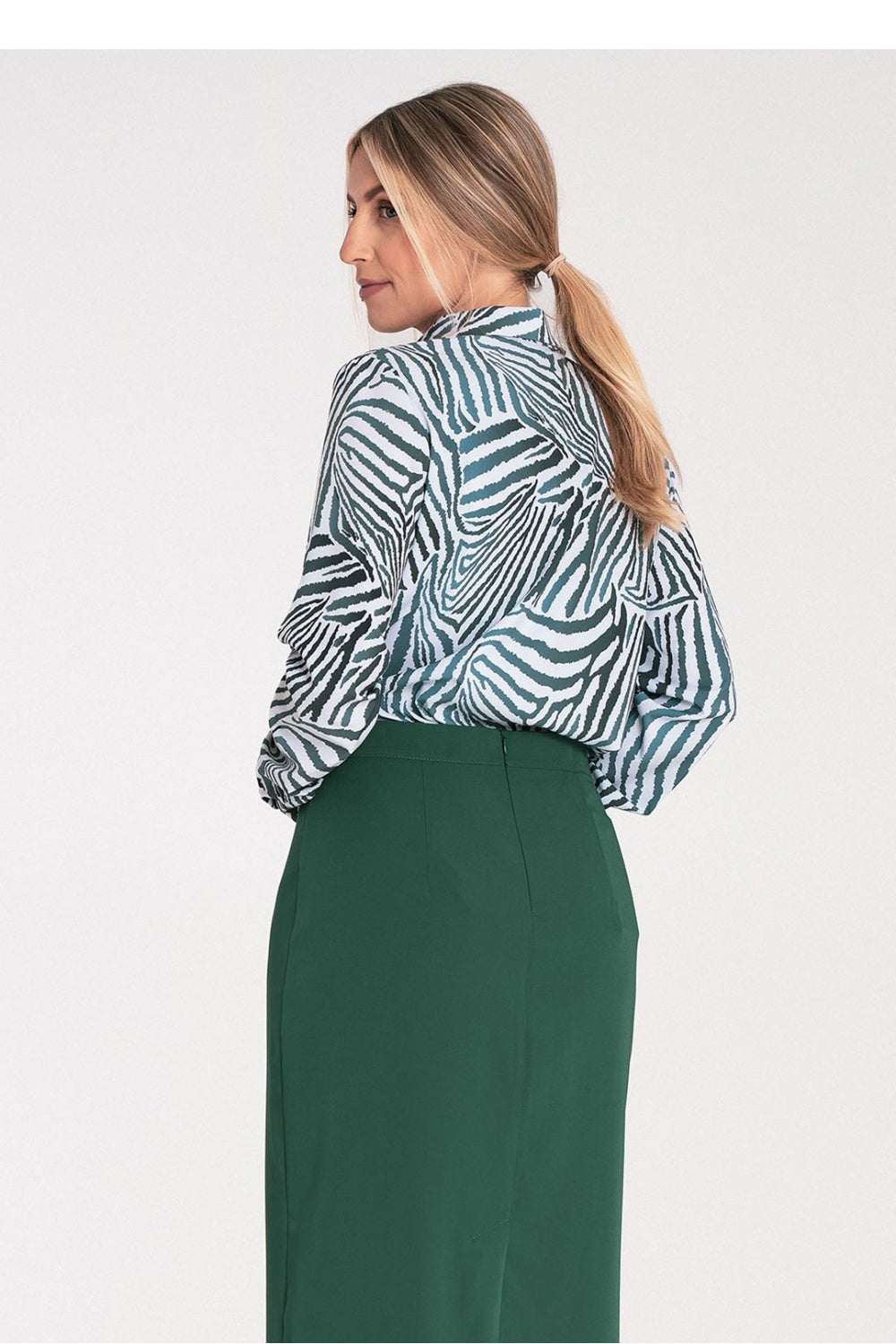 Figl Patterned Collared Long Sleeve Top - view 3