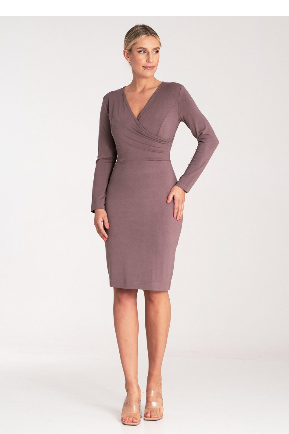 Figl Brown Bodycon V-Neck Dress